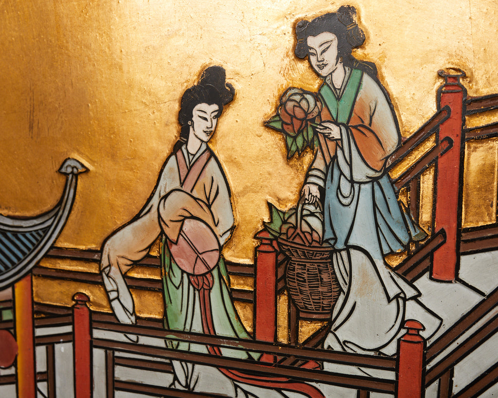 Chinese Export Four Panel Gilt Lacquered Coromandel Screen