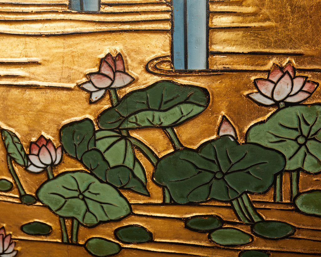 Chinese Export Four Panel Gilt Lacquered Coromandel Screen