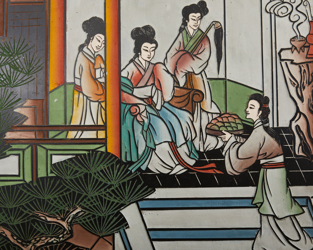 Chinese Export Four Panel Gilt Lacquered Coromandel Screen