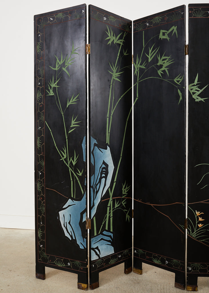 Chinese Export Four Panel Gilt Lacquered Coromandel Screen