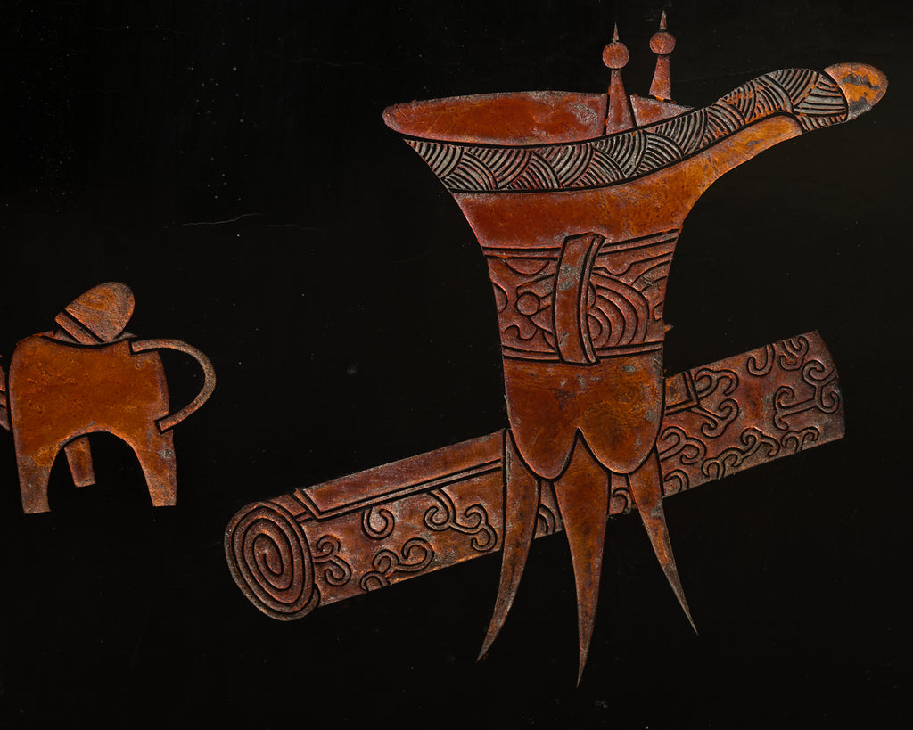 Chinese Export Six Panel Coromandel Screen Gilt Courtyard