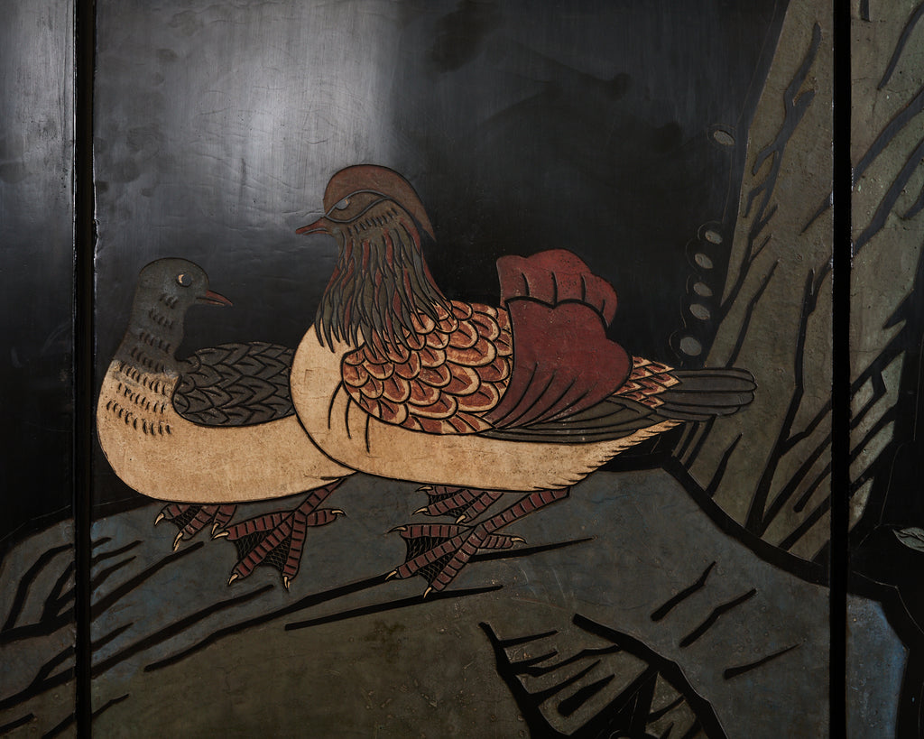 Chinese Export Six Panel Coromandel Screen Gilt Courtyard