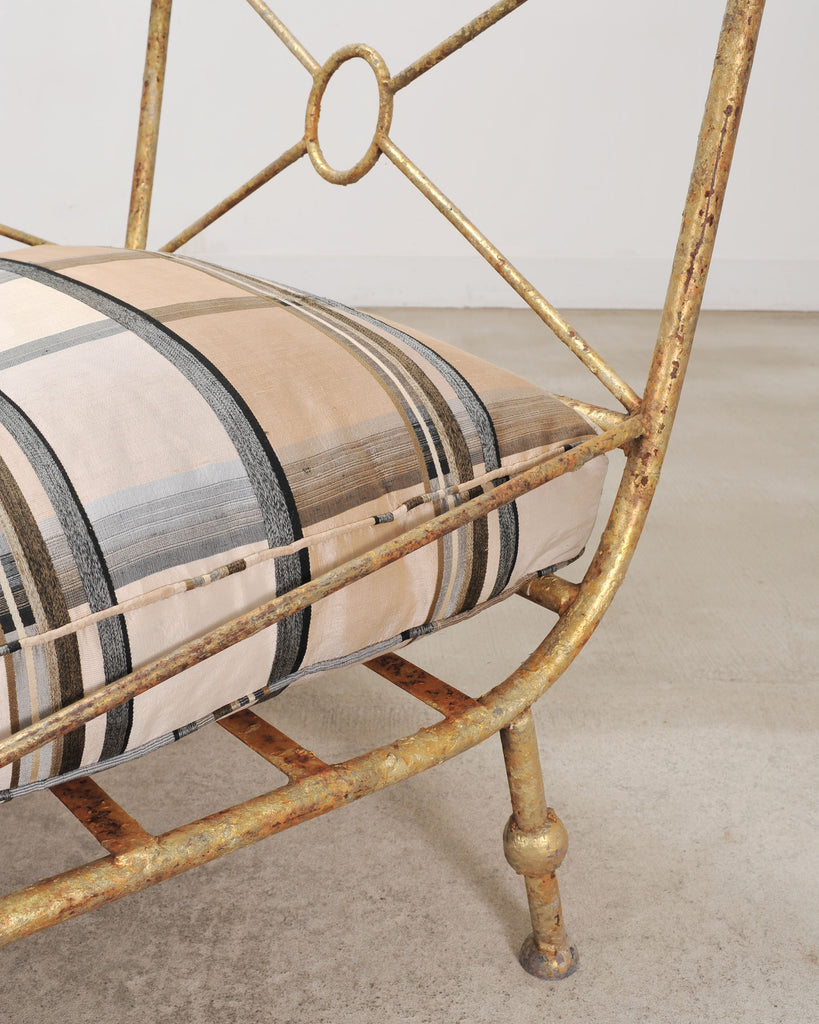 Giacometti Style Neoclassical Gilt Iron Daybed or Sofa 7 Ft
