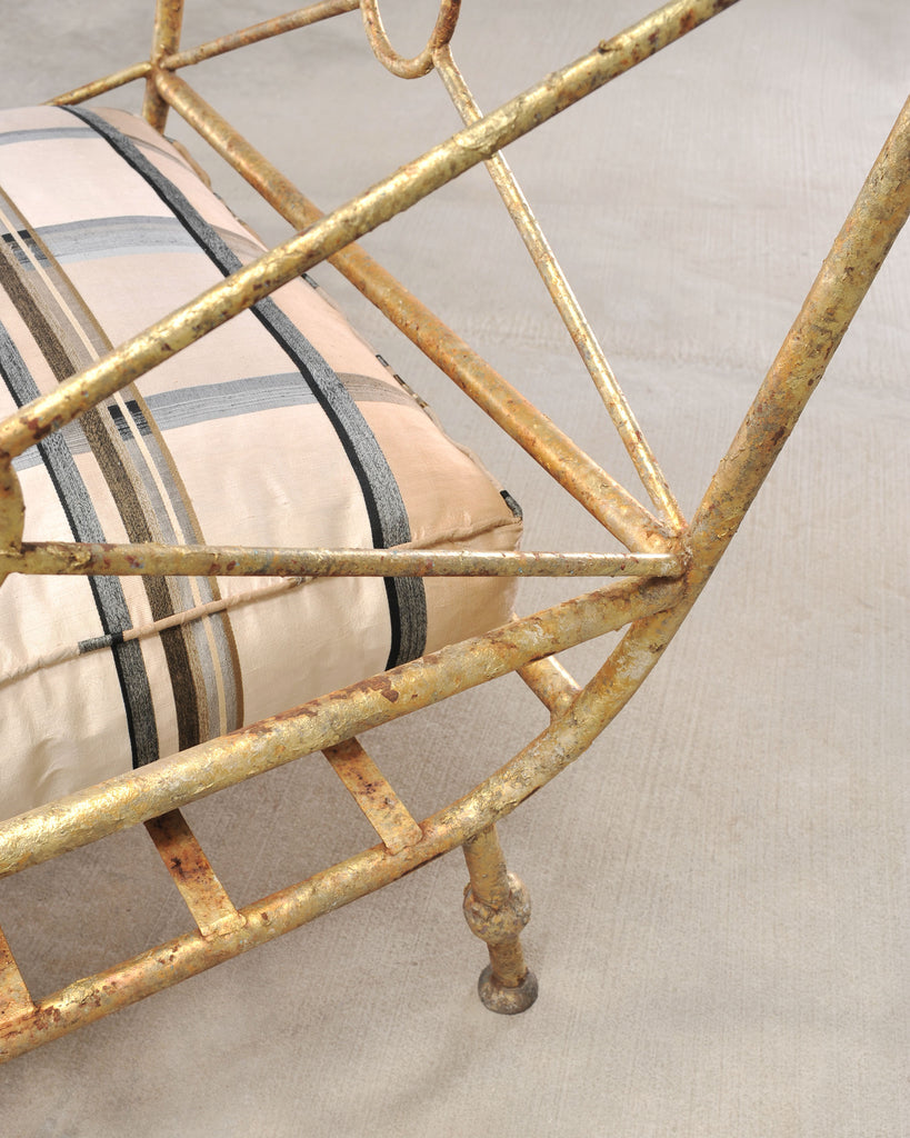 Giacometti Style Neoclassical Gilt Iron Daybed or Sofa 7 Ft