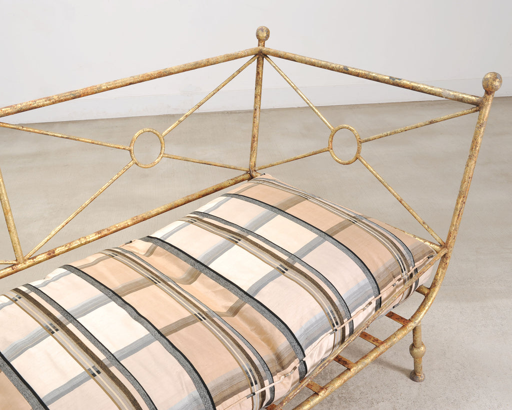 Giacometti Style Neoclassical Gilt Iron Daybed or Sofa 7 Ft