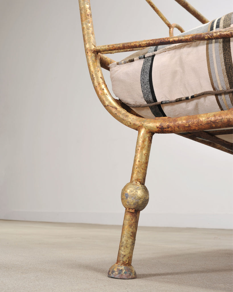 Giacometti Style Neoclassical Gilt Iron Daybed or Sofa 7 Ft
