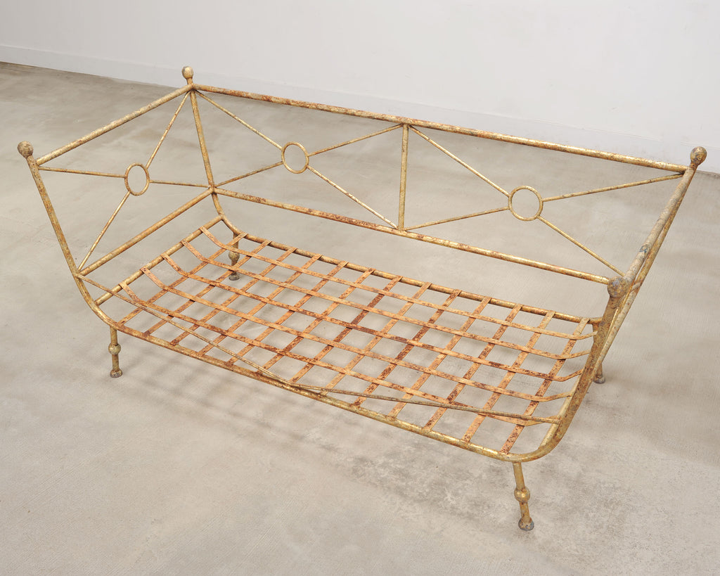 Giacometti Style Neoclassical Gilt Iron Daybed or Sofa 7 Ft