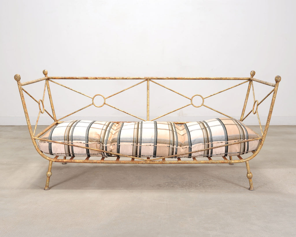 Giacometti Style Neoclassical Gilt Iron Daybed or Sofa 7 Ft