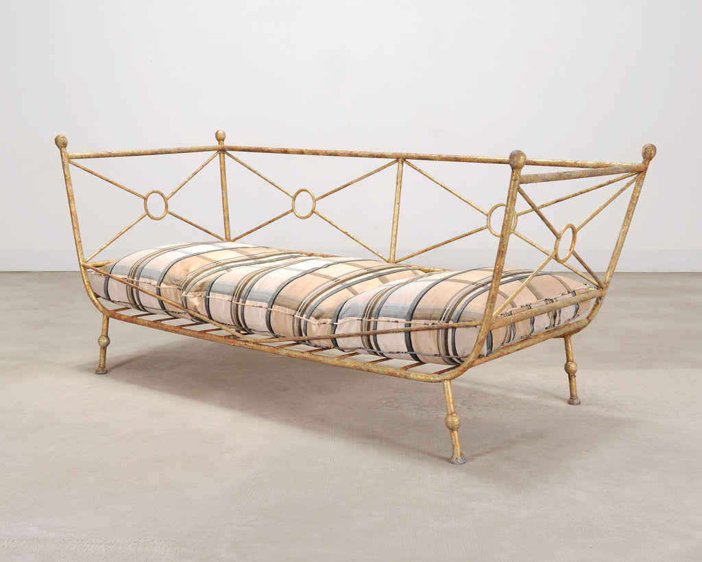 Giacometti Style Neoclassical Gilt Iron Daybed or Sofa 7 Ft