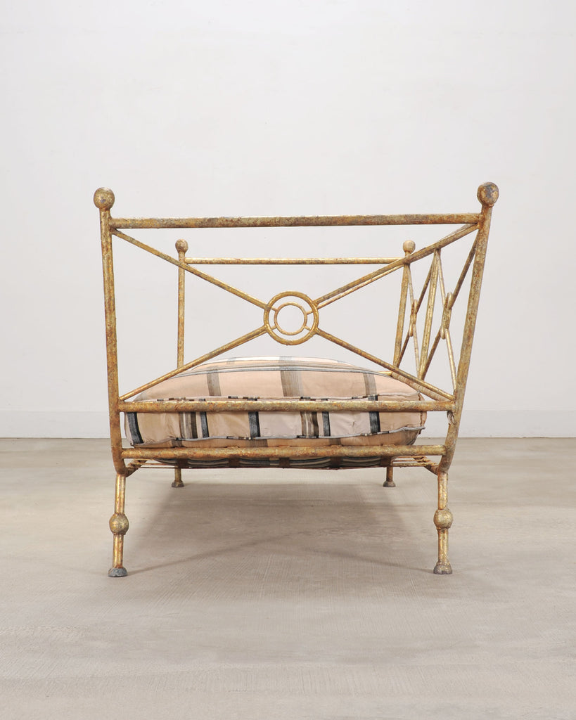 Giacometti Style Neoclassical Gilt Iron Daybed or Sofa 7 Ft