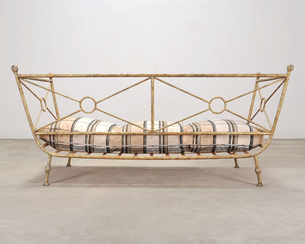 Giacometti Style Neoclassical Gilt Iron Daybed or Sofa 7 Ft