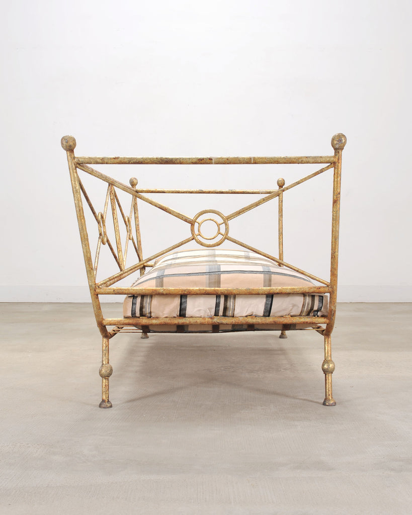 Giacometti Style Neoclassical Gilt Iron Daybed or Sofa 7 Ft