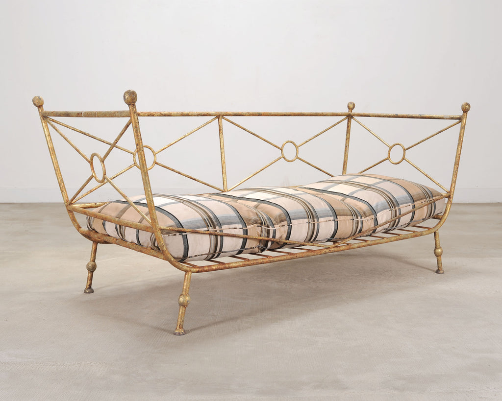 Giacometti Style Neoclassical Gilt Iron Daybed or Sofa 7 Ft