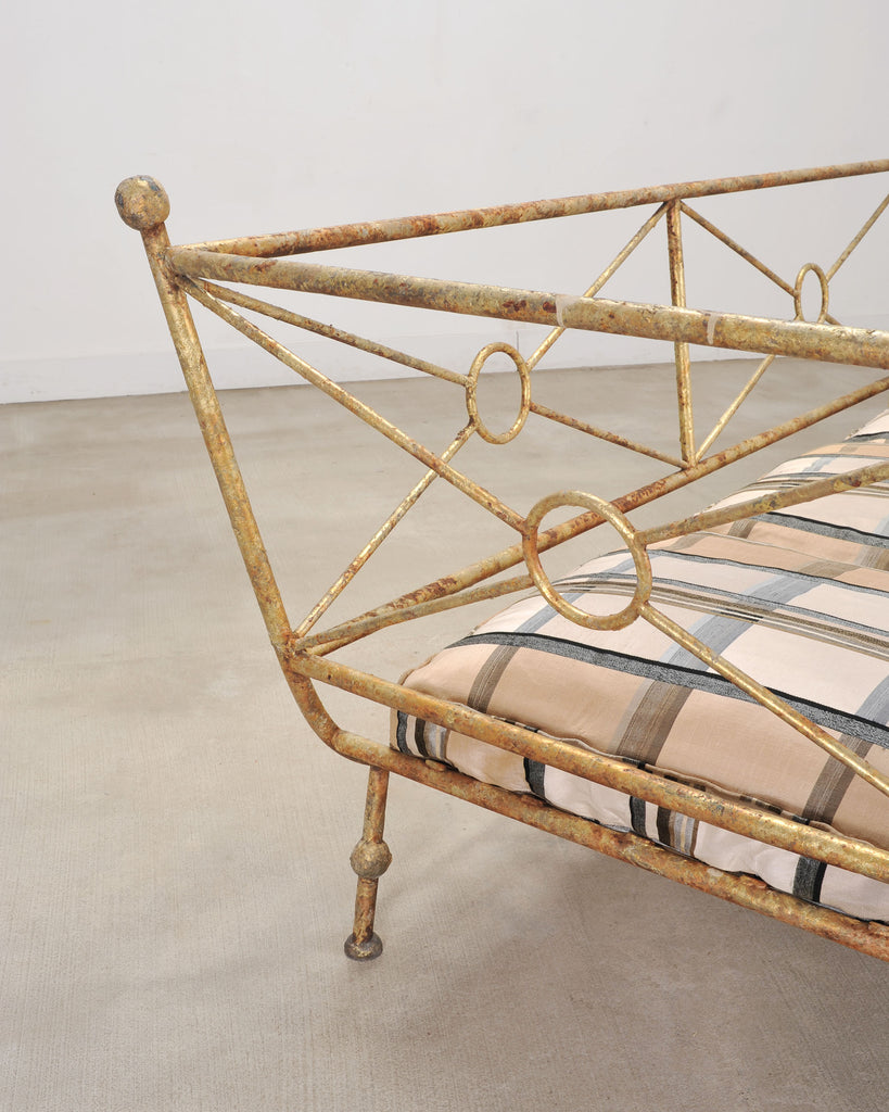 Giacometti Style Neoclassical Gilt Iron Daybed or Sofa 7 Ft