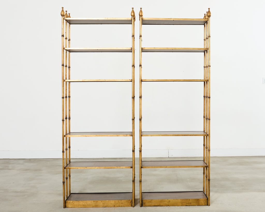 Pair Italian Regency Faux Bamboo Iron Etagere Shelves