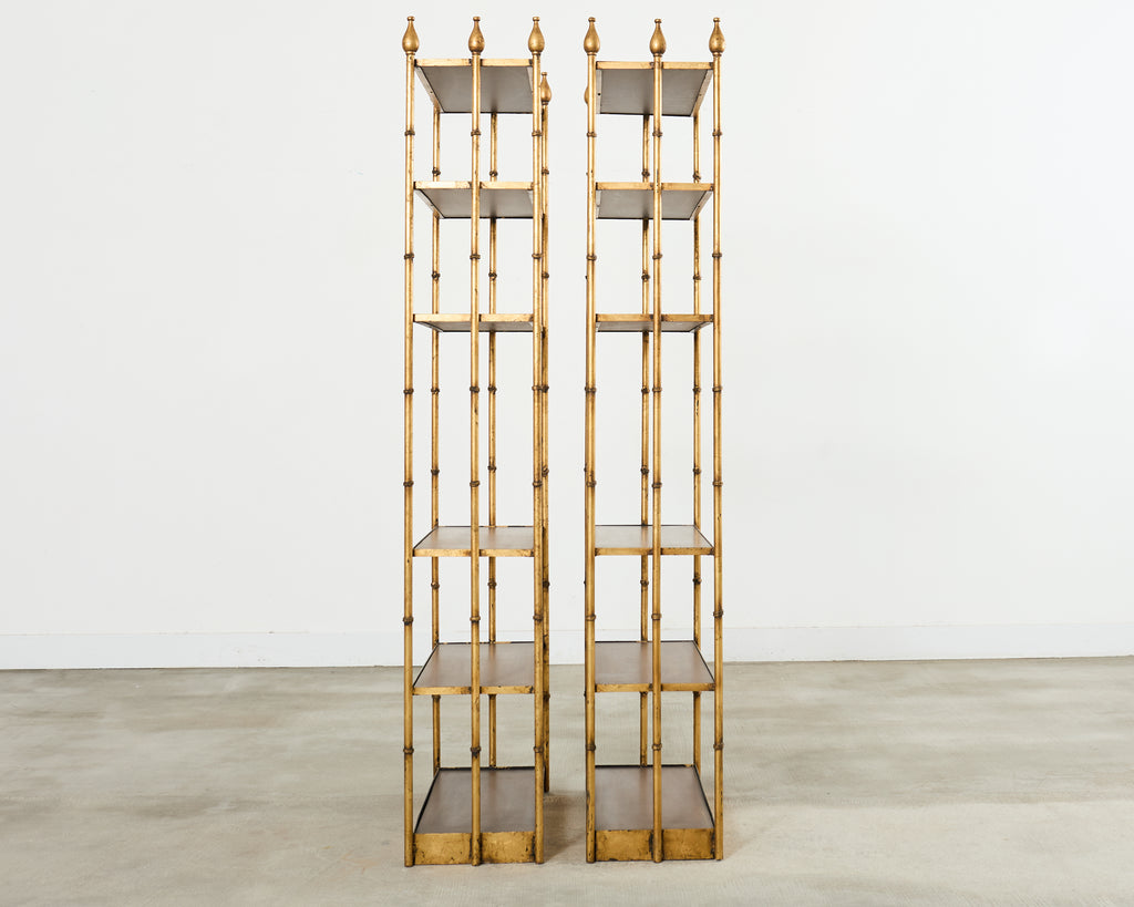 Pair Italian Regency Faux Bamboo Iron Etagere Shelves