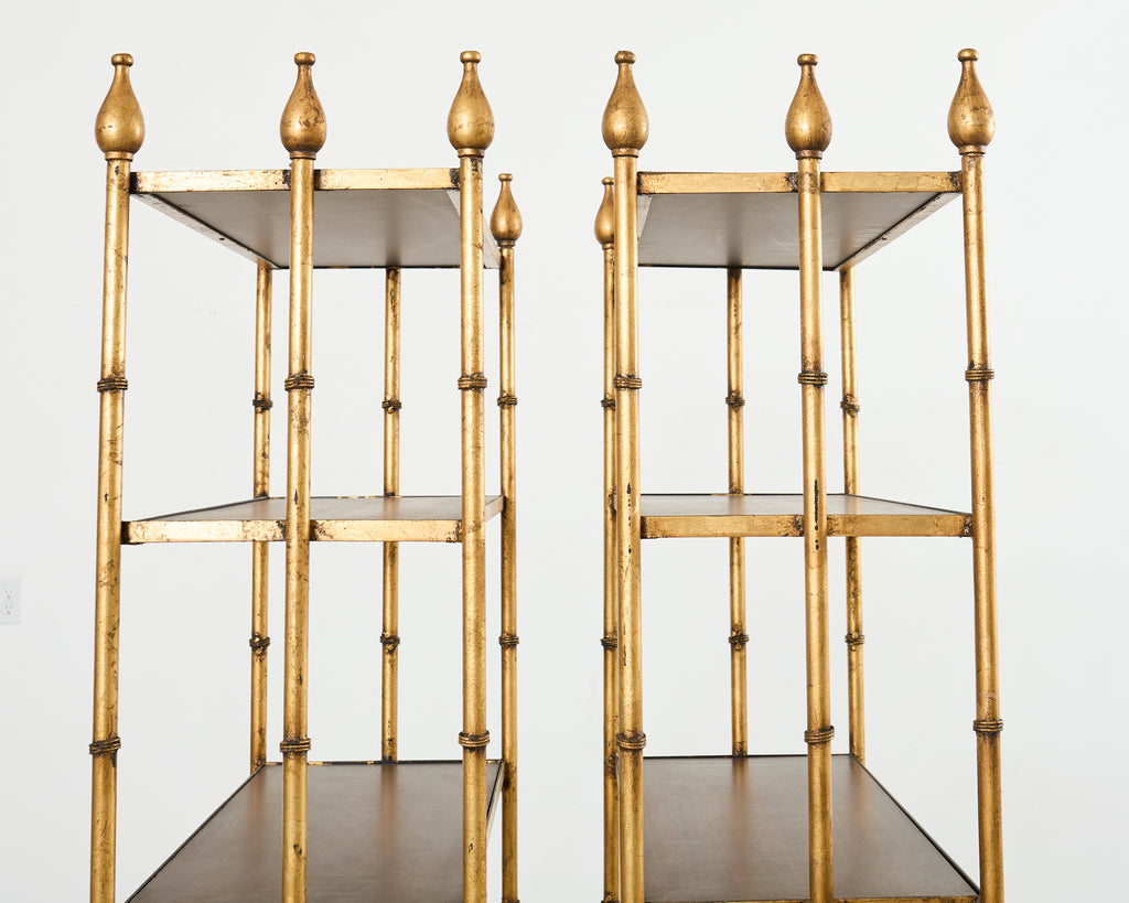 Pair Italian Regency Faux Bamboo Iron Etagere Shelves