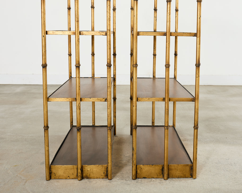 Pair Italian Regency Faux Bamboo Iron Etagere Shelves