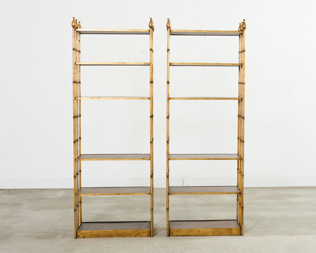 Pair Italian Regency Faux Bamboo Iron Etagere Shelves