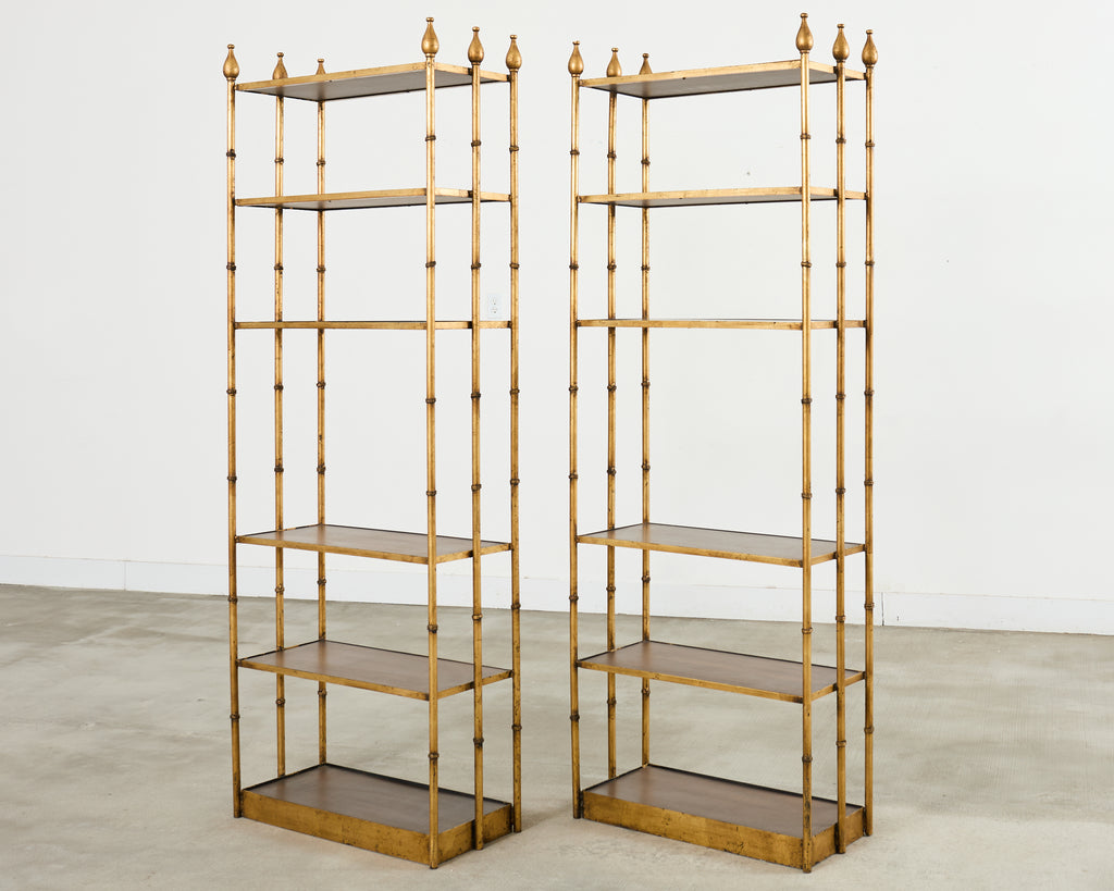 Pair Italian Regency Faux Bamboo Iron Etagere Shelves