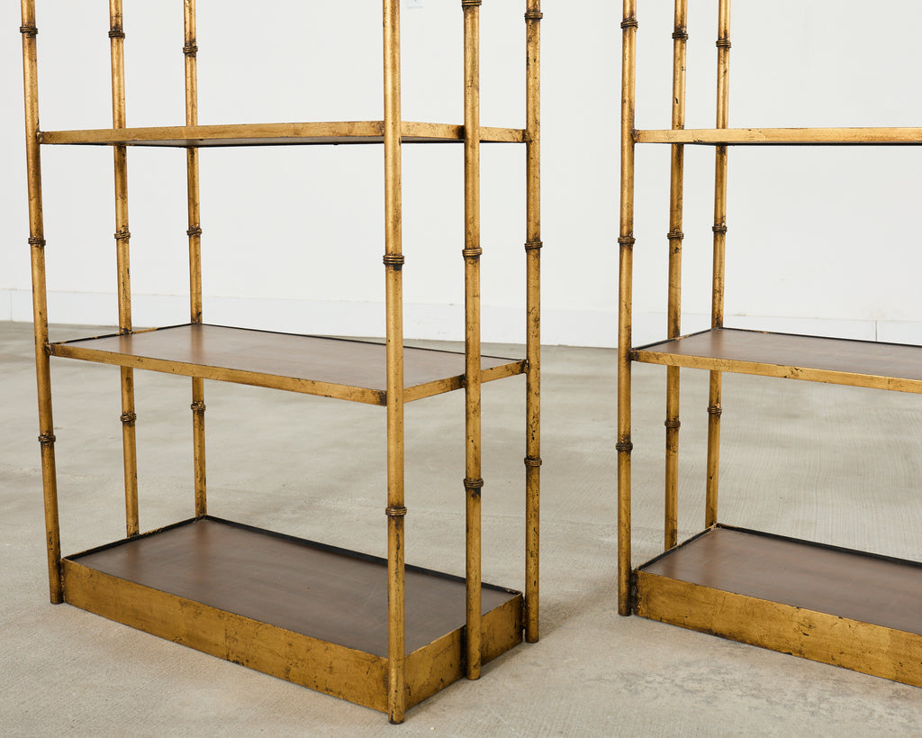 Pair Italian Regency Faux Bamboo Iron Etagere Shelves