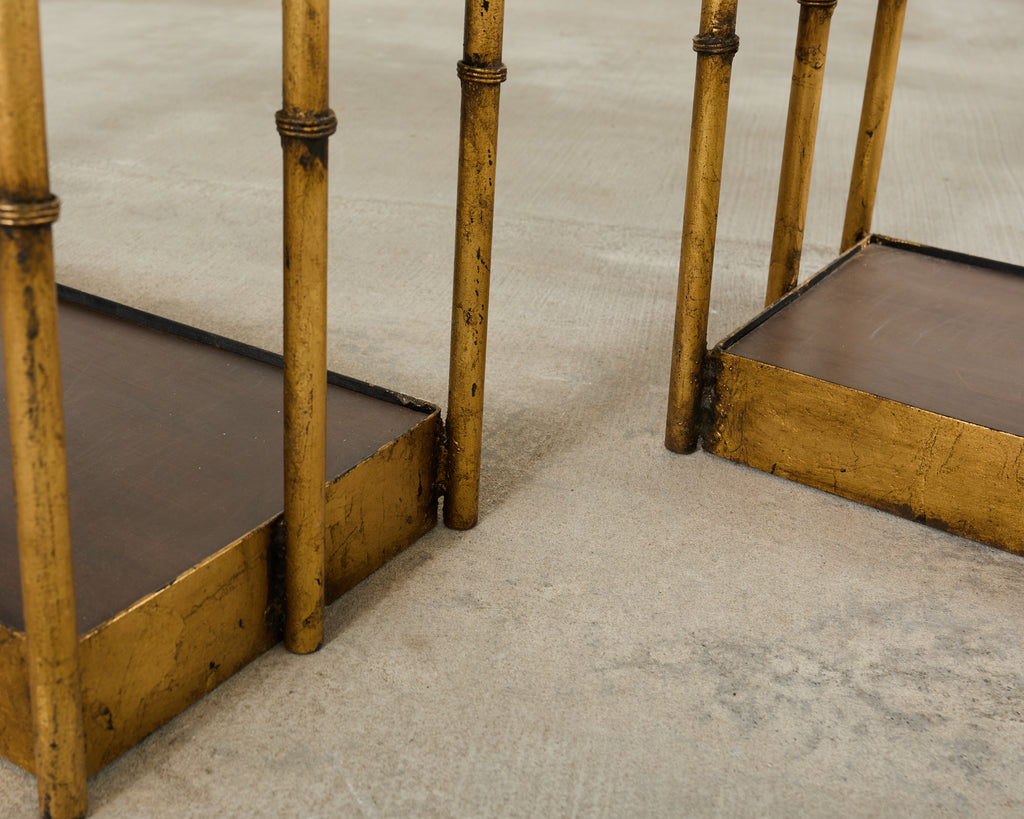 Pair Italian Regency Faux Bamboo Iron Etagere Shelves