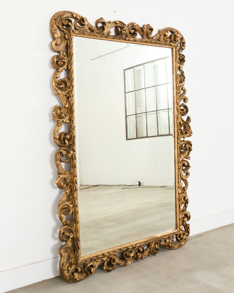 Monumental 19th Century Italian Baroque Style Giltwood Mirror 6 Ft.