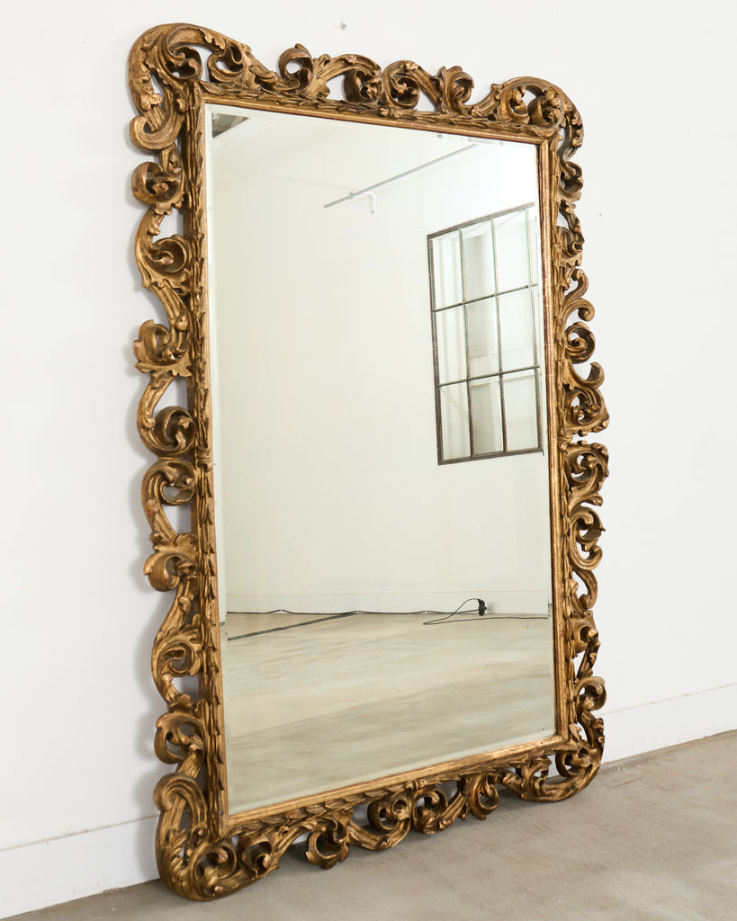 Monumental 19th Century Italian Baroque Style Giltwood Mirror 6 Ft.