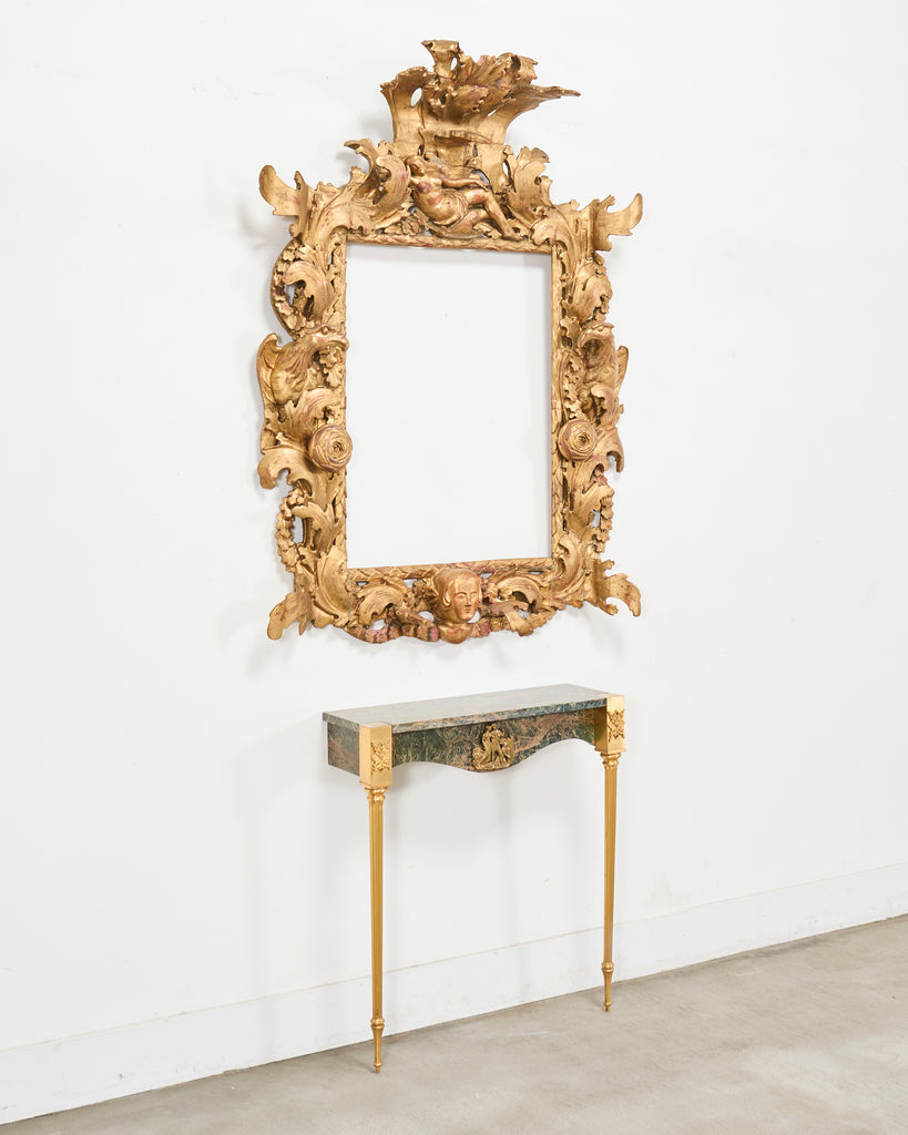 French Napoleon Empire Style Marble Bronzed Wall Console Table