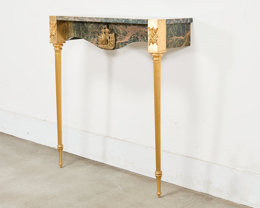 French Napoleon Empire Style Marble Bronzed Wall Console Table