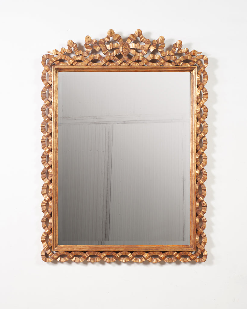Mid-Century Italian Rococo Style Giltwood Ribbon Wall Mirror