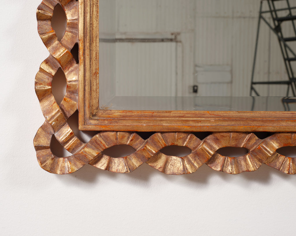 Mid-Century Italian Rococo Style Giltwood Ribbon Wall Mirror