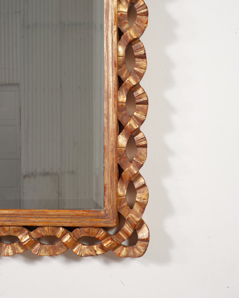 Mid-Century Italian Rococo Style Giltwood Ribbon Wall Mirror
