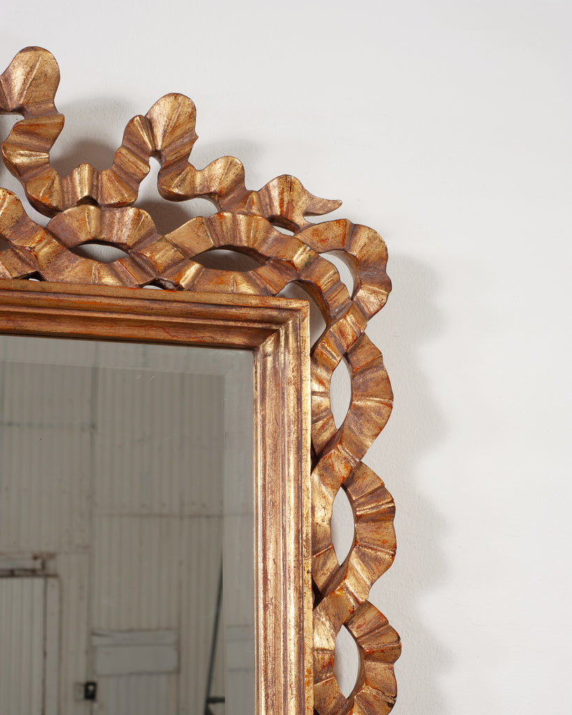 Mid-Century Italian Rococo Style Giltwood Ribbon Wall Mirror