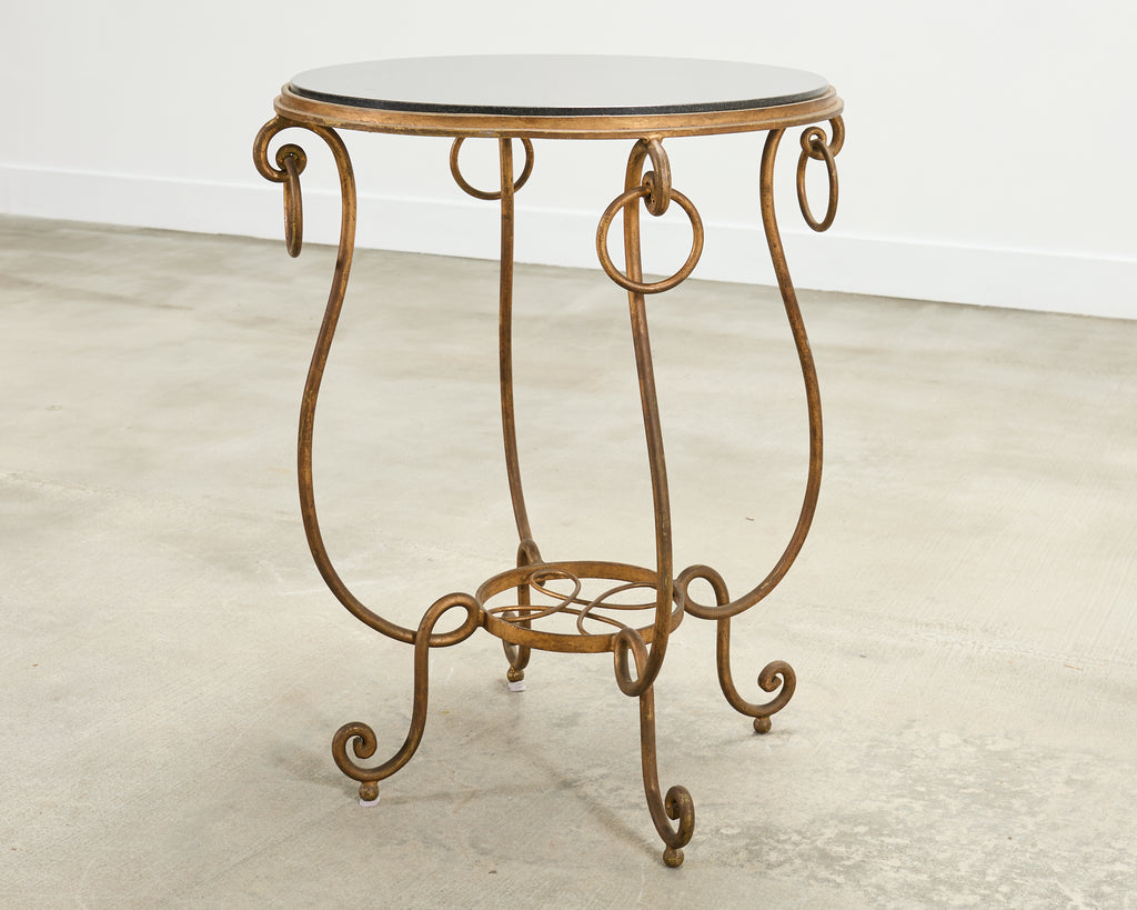 Rene Drouet Style Gilded Iron Granite Top Center Table