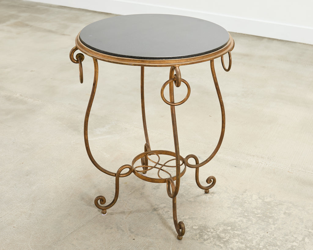 Rene Drouet Style Gilded Iron Granite Top Center Table