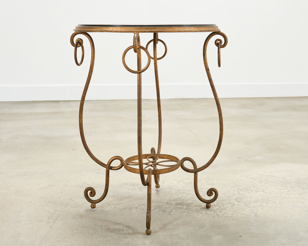 Rene Drouet Style Gilded Iron Granite Top Center Table