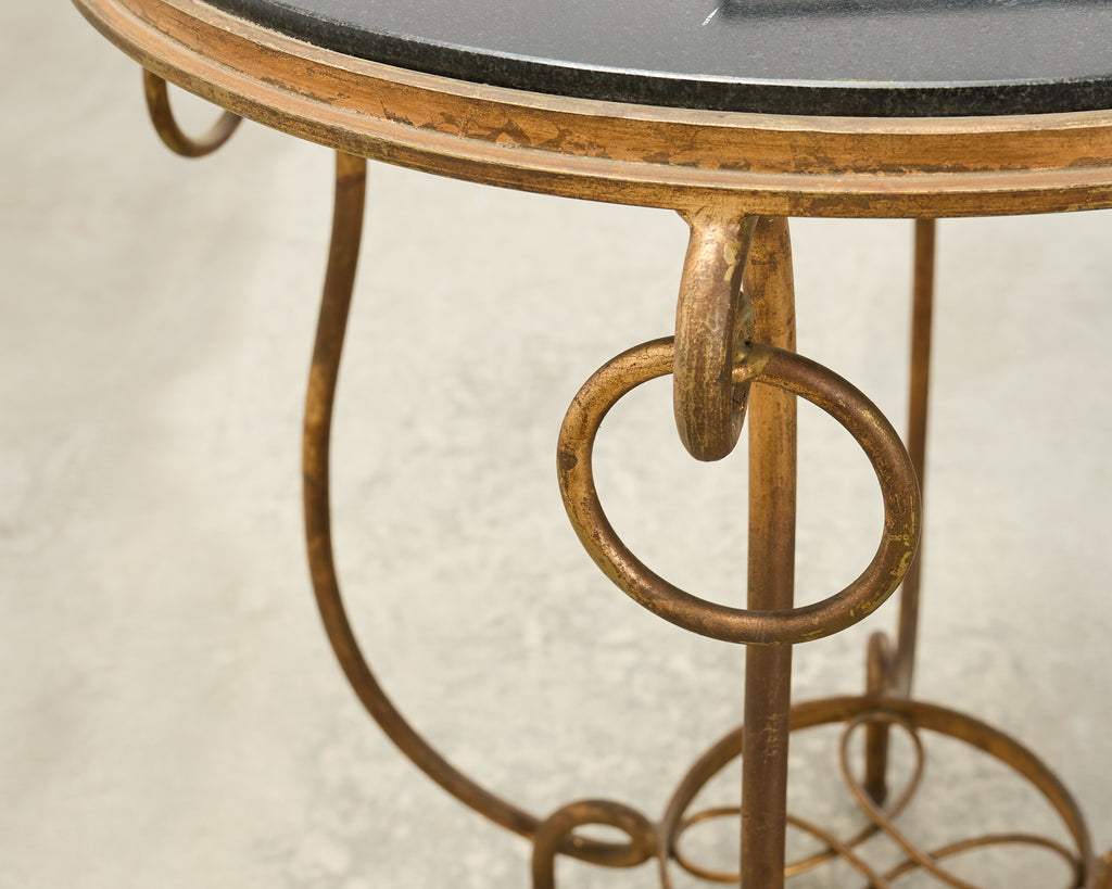 Rene Drouet Style Gilded Iron Granite Top Center Table