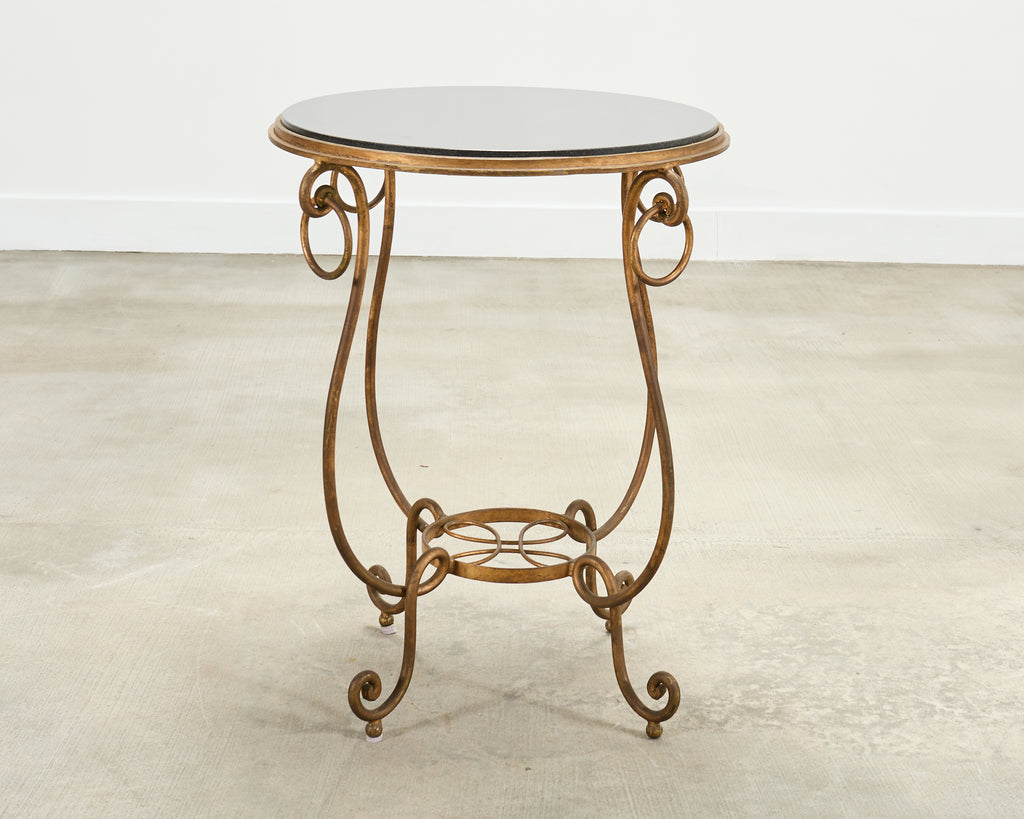 Rene Drouet Style Gilded Iron Granite Top Center Table
