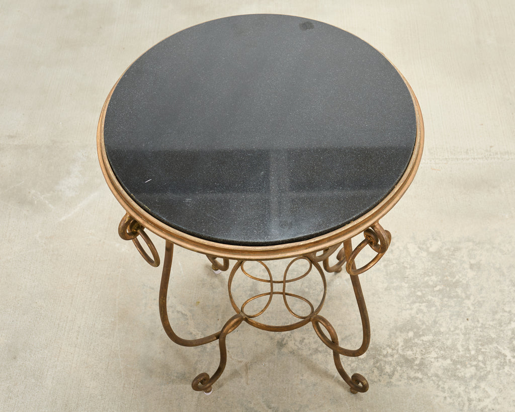 Rene Drouet Style Gilded Iron Granite Top Center Table