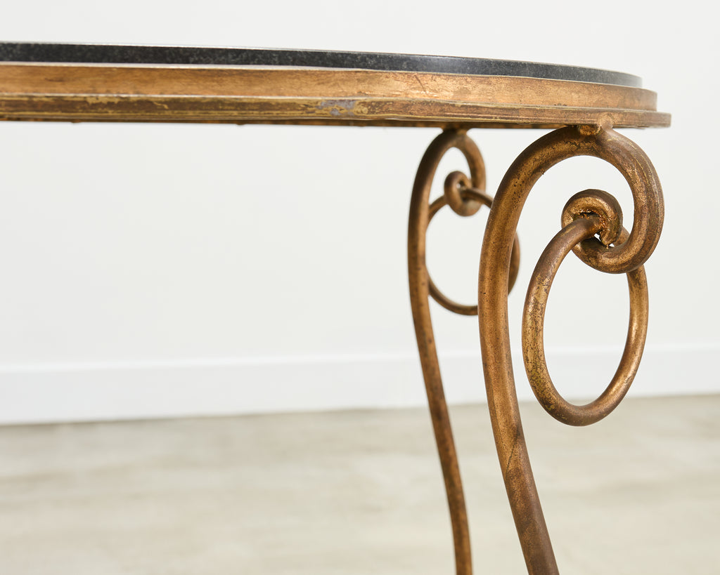 Rene Drouet Style Gilded Iron Granite Top Center Table