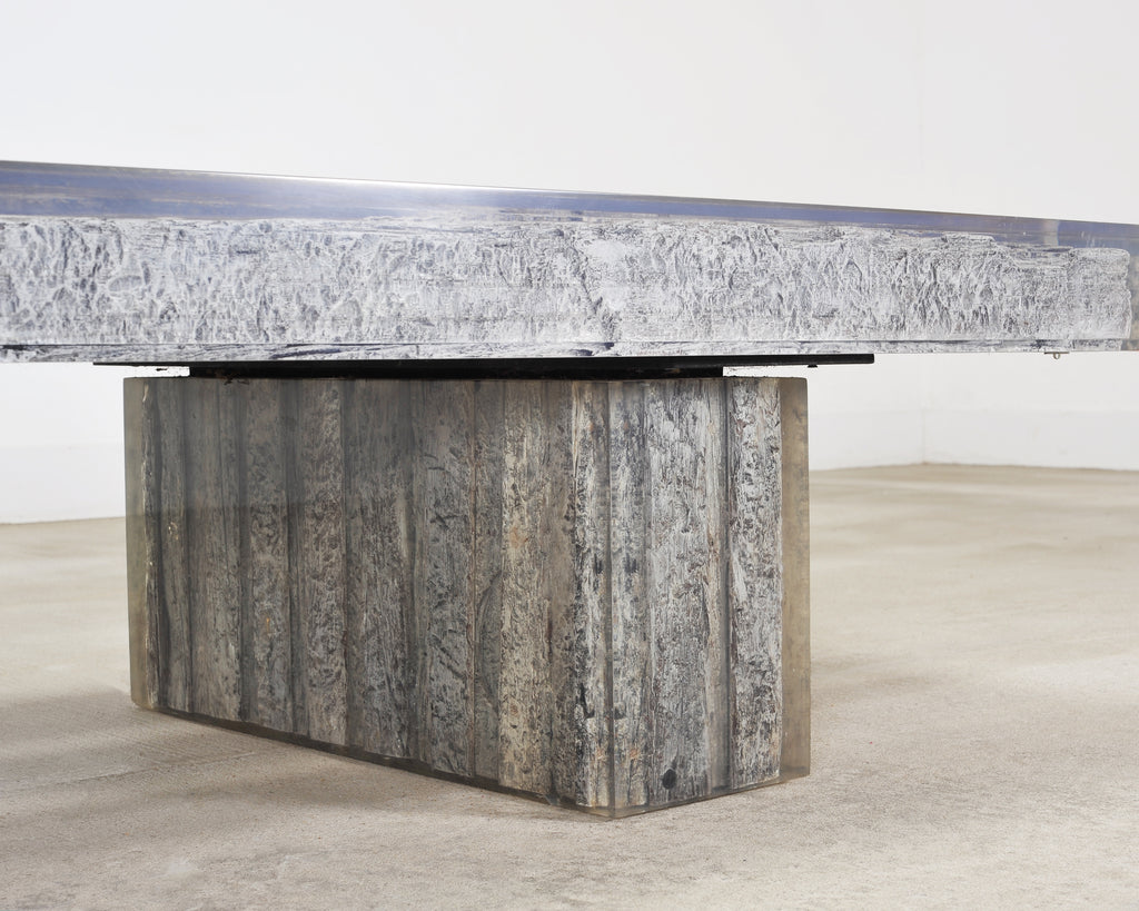 Timothy Oulton Glacier Coffee Table Burnt Timber in Lucite 6 Ft