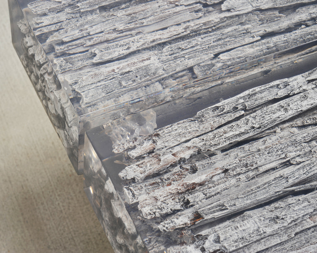Timothy Oulton Glacier Coffee Table Burnt Timber in Lucite 6 Ft