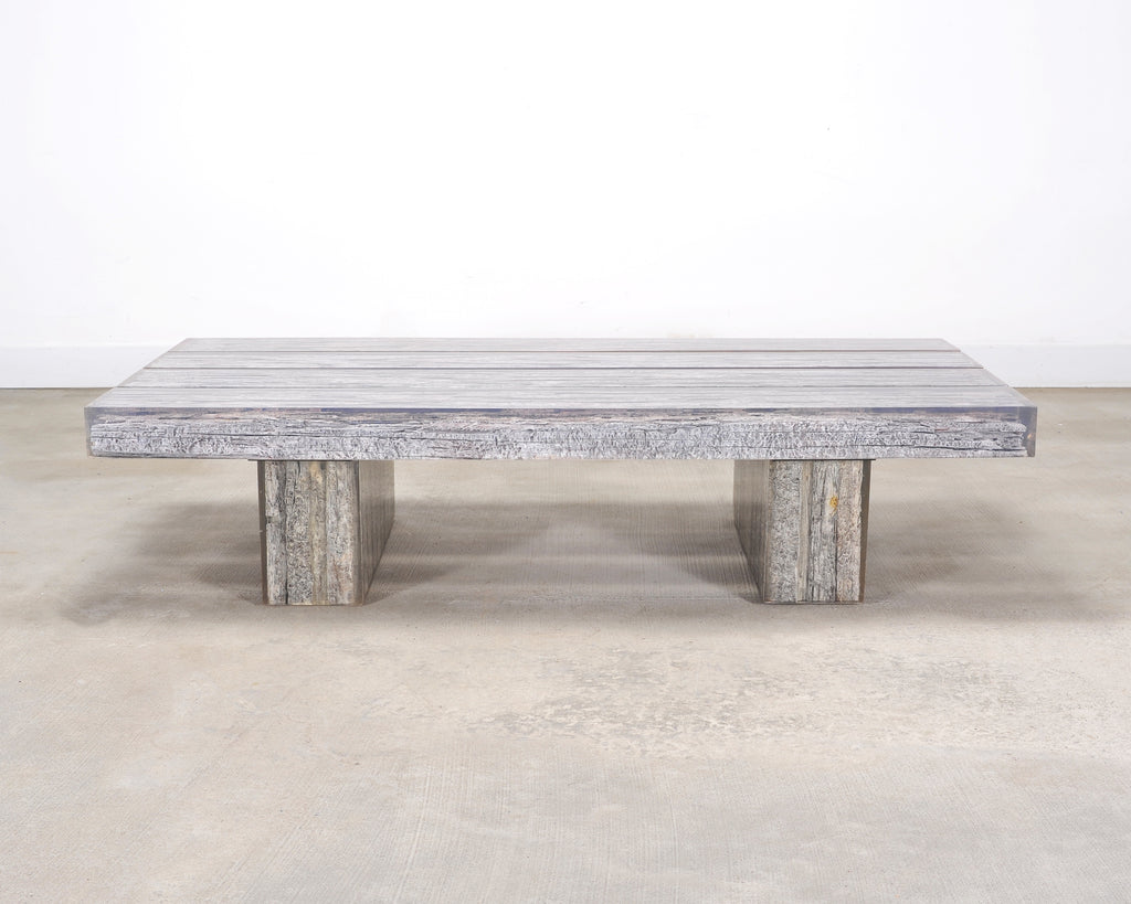 Timothy Oulton Glacier Coffee Table Burnt Timber in Lucite 6 Ft