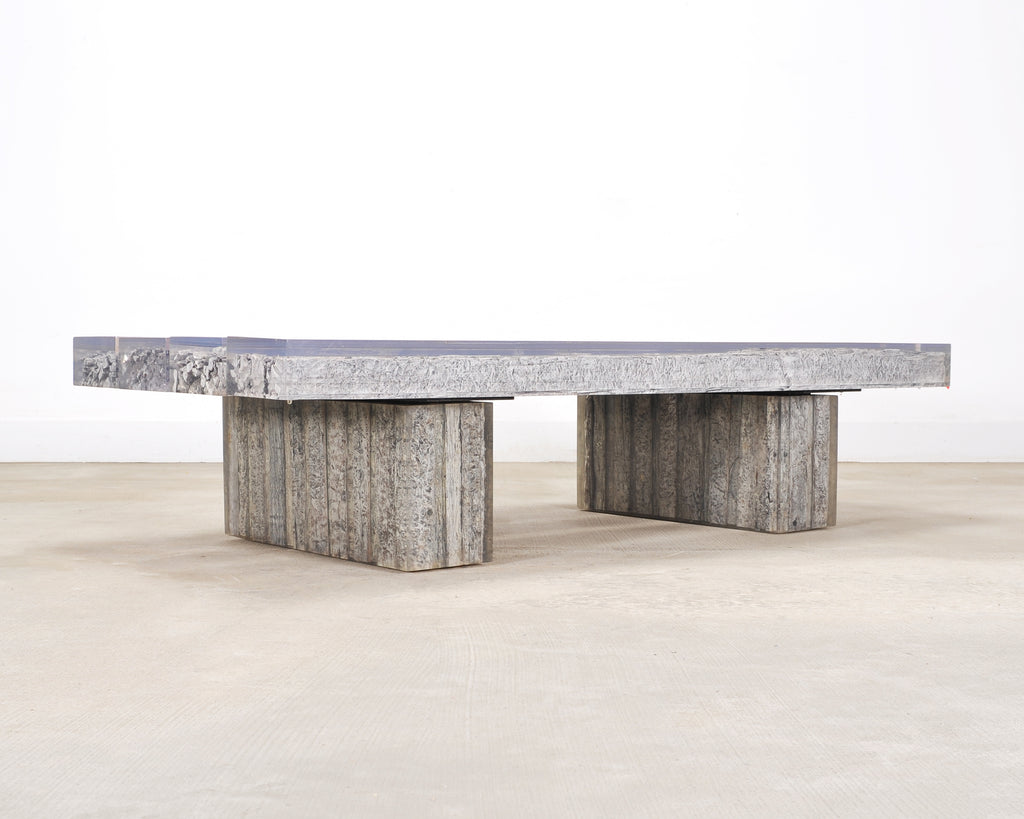 Timothy Oulton Glacier Coffee Table Burnt Timber in Lucite 6 Ft