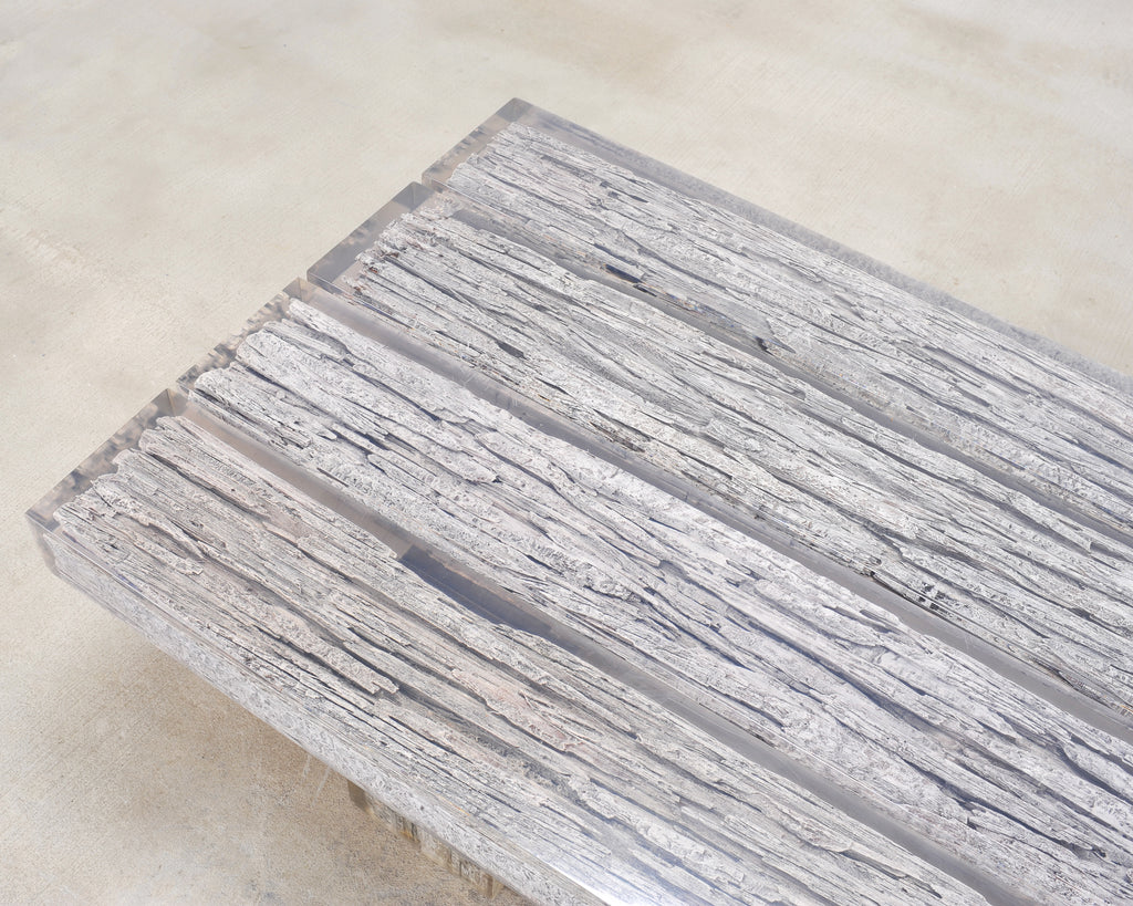 Timothy Oulton Glacier Coffee Table Burnt Timber in Lucite 6 Ft