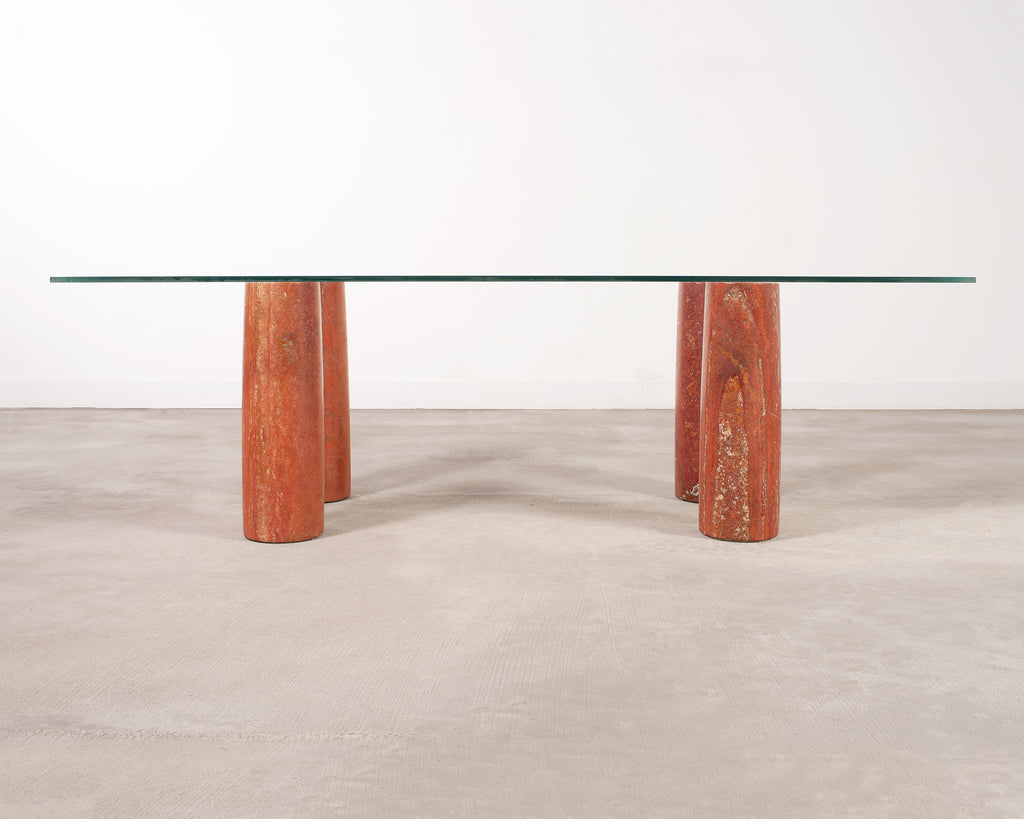 Mario Bellini Colonnato Persian Red Travertine Glass Dining Table