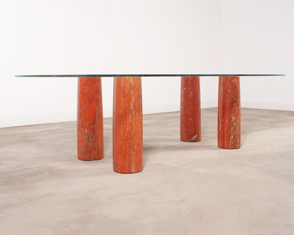 Mario Bellini Colonnato Persian Red Travertine Glass Dining Table