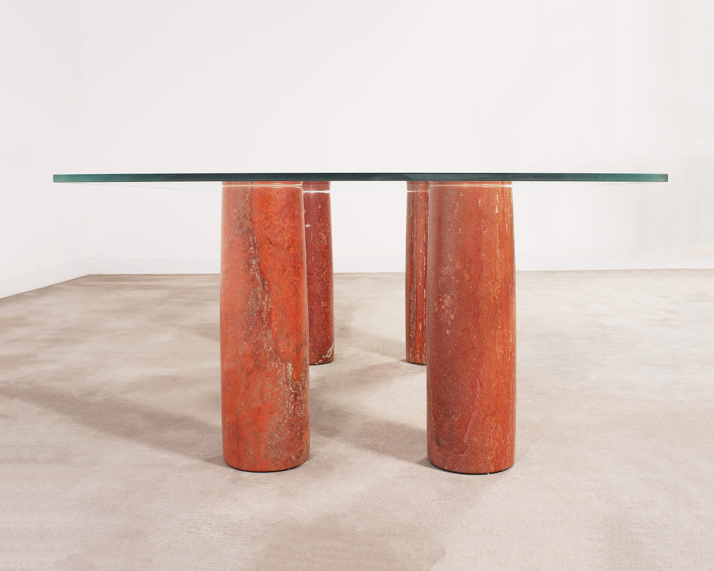 Mario Bellini Colonnato Persian Red Travertine Glass Dining Table