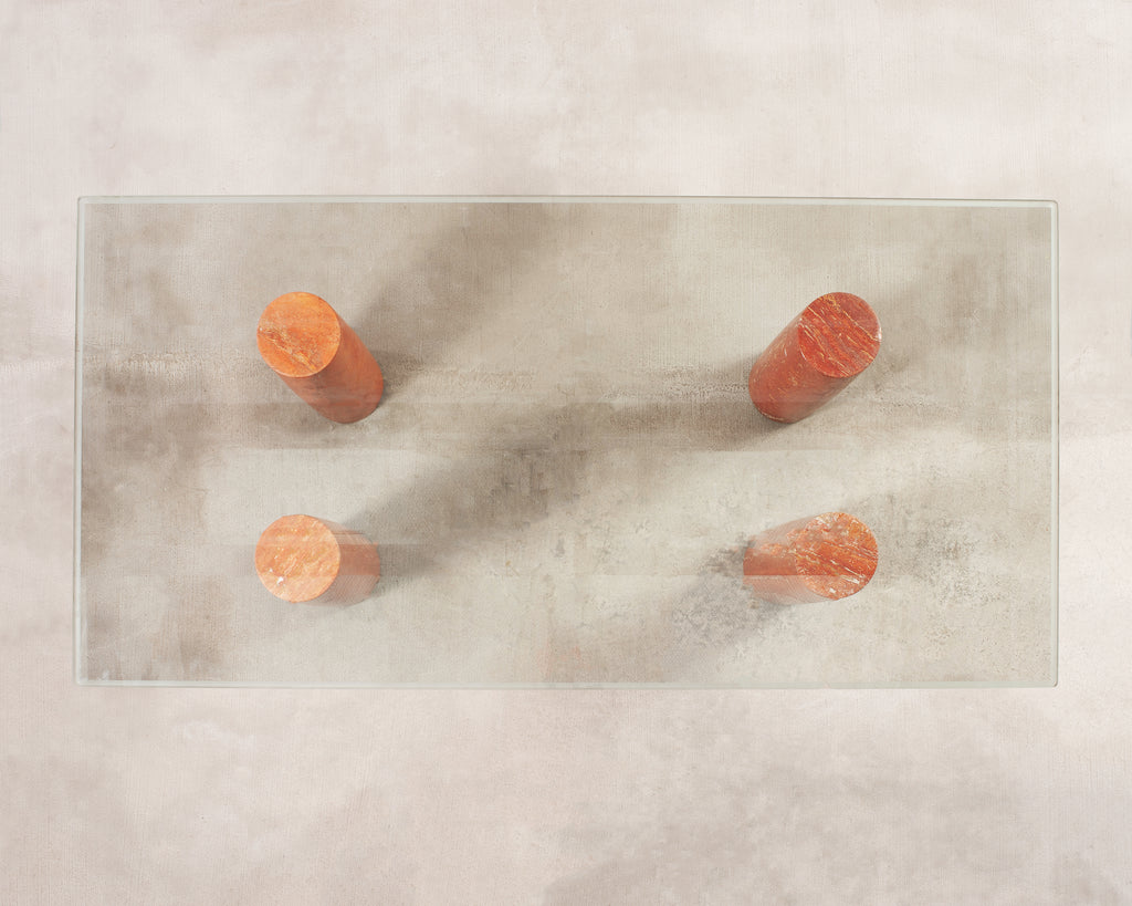 Mario Bellini Colonnato Persian Red Travertine Glass Dining Table